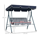 Dondolo da Giardino 3 Posti 172x110x153 cm con Tetto Parasole in Acciaio e Poliestere Bianco e Blu  