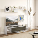 Mobile TV Ripiani e Armadietto a Ribalta con Mensola a Muro 153,6x25x42 cm Bianco e Nero 