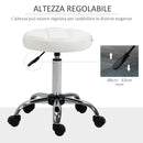 Sgabello Girevole Rotondo con Ruote Ø35,5x51-67 cm Altezza Regolabile in Similpelle Bianco