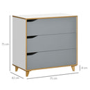 Cassettiera 3 Cassetti 75x42x75 cm in Truciolato e MDF Bianca Grigia e Marrone