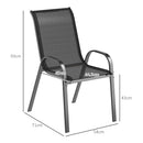 Set 2 Sedie da Giardino 54x71x93 cm Impilabili con Braccioli Curvi in Acciaio e Tessuto Traspirante Nero      