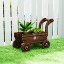 Fioriera a Carretto 68x38x52 cm con 4 Ruote Maniglia e Fori di Drenaggio in Legno      