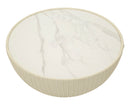 Tavolino da Caffè Elge Ø71x38 cm in Ferro e Ceramica e Poliestere Crema e Oro e Bianco      