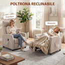 Poltrona Massaggiante e Reclinabile a 160° con Poggiapiedi e Telecomando, 66x91x108 cm, in Ciniglia Bianco Crema      