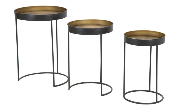sconto Tavolinetti Alti Bascket Botis Set 3 Pz Ø42,5x60-35,5x54-30,5x49 cm in Ferro Nero