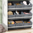 Mobile Portagiochi per Bambini 105x30x80 cm con 11 Cestini in Tessuto Armadietto e Ripiani in MDF Bianco      