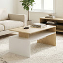 Tavolino da Salotto 95x55x50 cm con Mensola Asimmetrica in MDF Legno Naturale e Bianco      