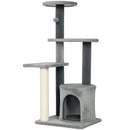 Albero per Gatti Multilivello 103 cm con Cuccia e Tiragraffi in Sisal Grigio      