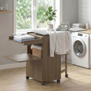 Mobile Asse da Stiro Pieghevole 154x55x87 cm con Porta Ferro e Indumenti con Vano Aperto Marrone      