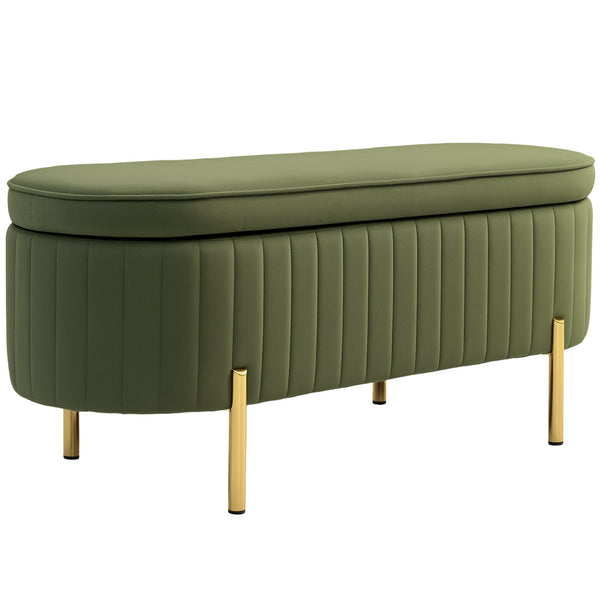 online Panca Contenitore Ovale 108x44x43,5 cm da 72L in Tessuto Effetto Velluto Verde