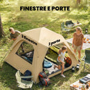 Tenda Pop-Up per 2-3 Persone 240x240x160 cm con Finestre in Rete e Borsa in Tessuto Oxford 210D UPF50+ Cachi      