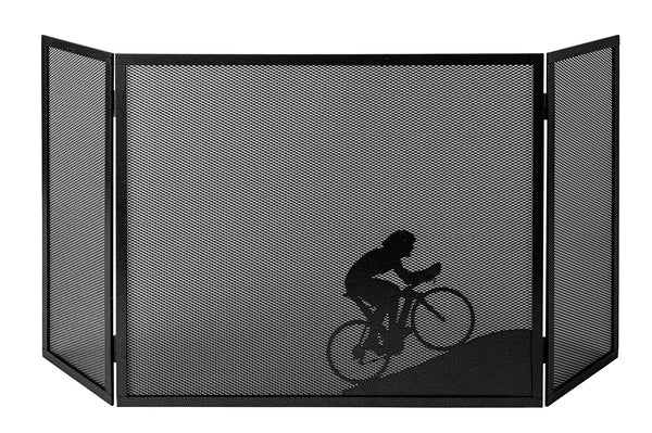 prezzo Parascintille per Camino a 3 Ante Design Ciclista 20+60+20x50 cm in Ferro Verniciato Grigio Martellato