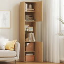 Mobile da Bagno a Colonna Slim 40x31x182H cm 6 Ripiani 2 Ante e Ripiano in Vetro Temperato in MDF Rovere      