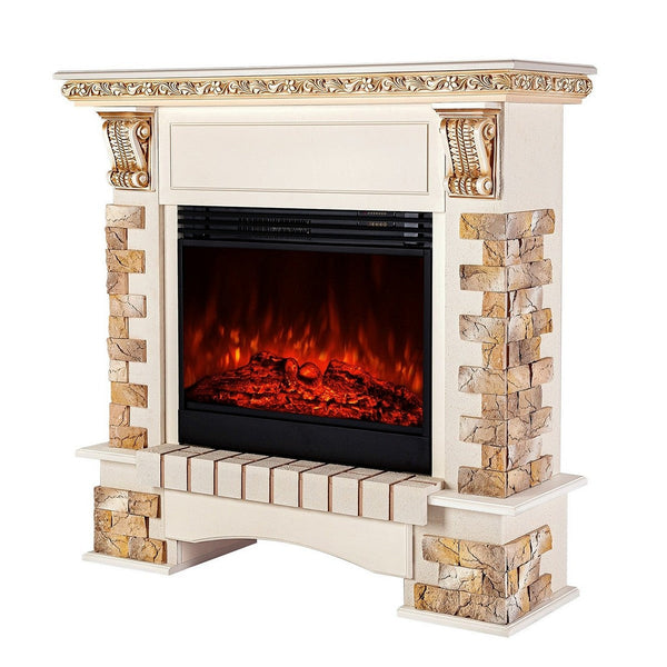 Camino Elettrico da Pavimento 118,1x123x40,3 cm Effetto Fiamma 1950W Topaz maxi & Mirabella Avorio online