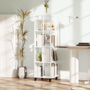 Libreria Moderna a 4 Ripiani 35x35x129 cm con Ruote in Metallo a Rete Bianco  