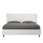 Letto Matrimoniale con Alzata Comoda Struttura Bianco Frassico con Cuscini in Similpelle Annalisa Bianco Varie Misure