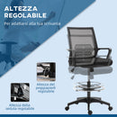 Sedia da Ufficio Regolabile con Braccioli e Anello Poggiapiedi 64x59x104-124 cm in Tessuto a Rete Nero  