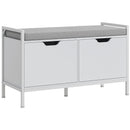 Panca Scarpiera 2 Armadietti con Cuscino 84x35x50 cm in Tessuto Effetto Lino e Legno Bianco 