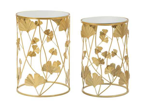 Tavolinetti Leavy Coppia Ø38x55 cm - Ø33x50 cm in Ferro e MDF e Specchio Oro prezzo