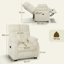 Poltrona Reclinabile 150° Effetto Velluto con Poggiapiedi Telecomando e Tasca Laterale 96x90x105 cm Bianco      