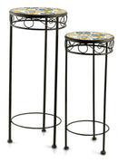 Set 2 Sgabelli Portapiante in Ferro Battuto con Mosaico Soriani Tuscany Nero