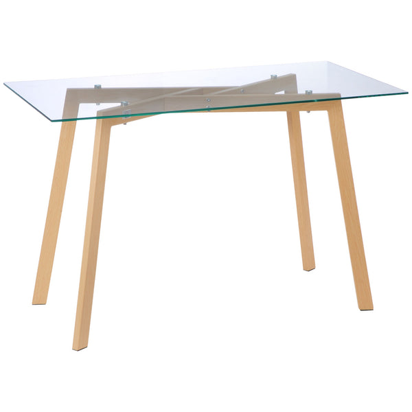 online Tavolo Rettangolare 120x60x76 cm Max 4 Persone in Acciaio con Piano in Vetro Temperato