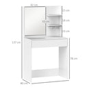 Consolle Trucco con Specchio 75x40x137 cm Ripiani e Cassetto in Legno e Vetro Bianco  