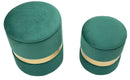 Puff con Contenitore Sheffild Verde Set 2 Pz Ø37x42 cm - Ø28x35 cm in Ferro e MDF e Spugna e Poliestere Verde e Oro      