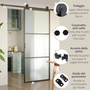 Kit Porta Scorrevole 200x40x0,6 cm con Binari Fermi e Guide in Acciaio Nero  
