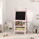 Lavagna per Bambini 59x48x118 cm a Gesso Magnetica e Rotolo di Carta in Legno Rosa  