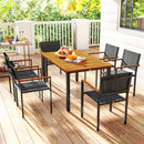 Set da Giardino 7 Pezzi con Tavolo da Pranzo e 6 Sedie Impilabili Teak     