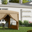 Gazebo da Esterno 3x3 m Pieghevole con 4 Pannelli Laterali in Acciaio e Tessuto Oxford Cachi      
