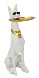 Decorazione Cane Ory Svuotatasche 27x51x74 cm in Resina e Metallo Bianco e Oro      