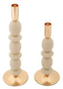 Porta Candele Shuttle Crema Set 2 Pz Ø10x33,5 cm - Ø10x25 cm in Ferro Crema e Oro      