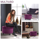 Pouf Contenitore con Coperchio in Velluto con Bottoni Trapuntati   Viola