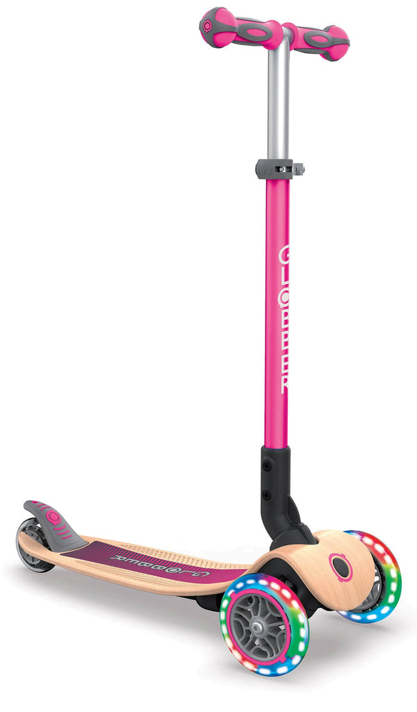 Monopattino 3 Ruote a LED Pieghevole 3 Altezze Max 50 Kg Globber Primo Foldable Wood Rosa sconto