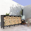 Portalegna per Camino da Interno ed Esterno con Telo Porta Legna e Copertura 240x36x99 cm in Metallo Nero