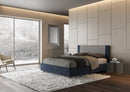 Letto Matrimoniale con Testata e Alzata Comoda Imbottito in Tessuto Labirinto Rosal Blu Varie Misure