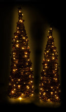 Set 2 Alberi di Natale Luminosi 50/80 LED in Vimini H60cm Marrone e Rosso