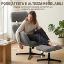 Poltrona Girevole 71x70x100-108 cm con Poggiapiedi con Poggiatesta Regolabile Funzione Dondolo in Velluto Grigio      