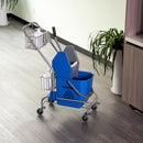 Carrello delle Pulizie Professionale con Secchio da 26L Strizzatore e Cestini a Rete Blu    