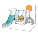 Set Gioco 5 in 1 per Bambini Scivolo Altalena Canestri Porta di Calcio e Anelli    