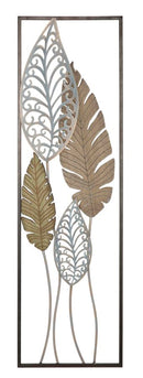Pannello e Legno Foglie 30,5x2,5x99,5 cm in Ferro e MDF Oro e Argento-1