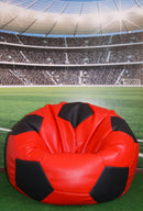 Poltrona a Sacco Pouf Ø100 cm in Similpelle Baselli Pallone da Calcio Rosso e Nero-2