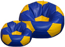 Poltrona a Sacco Pouf Ø100 cm in Similpelle con Poggiapiedi Baselli Pallone da Calcio Blu e Giallo-1