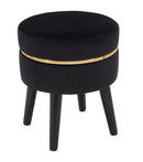 Sgabello Paris Nero Ø35x40,5 cm in Legno Spugna e Poliestere Nero e Oro-3