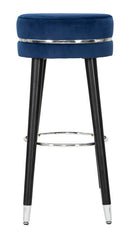 Sgabello Bar Paris Ø35x74 cm in Legno e Tessuto Vellutato Blu-2