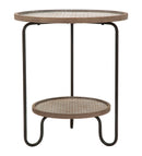 Tavolinetto Arex 2 Ripiani Ø48x54,5 cm in Ferro e MDF Nero e Marrone-1