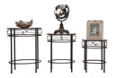 Tavolinetti Essential Tris Ø46x58-40x50-34x44 cm in Ferro e MDF Nero e Marrone-3