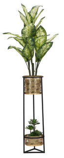 Porta Vasi Doppio Ø23x80 cm in Ferro Nero e Oro-5